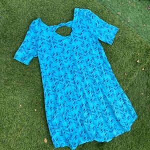 Fresh Produce Vibrant Blue and Purple Mid Knee Length Flowy Geometric Dress